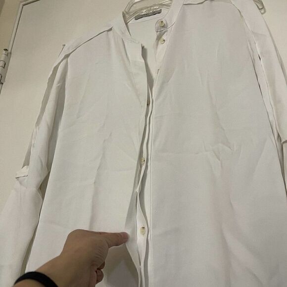 ALLSAINTS White Cold shoulder cutout Alvey chiffon button up blouse US 0 - Picture 5 of 8